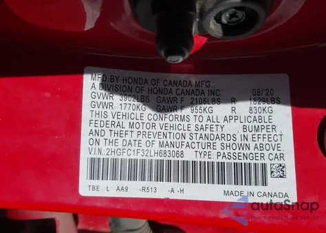 2020 Honda Civic Ex from USA, damaged, VIN 2HGFC1F32LH683068